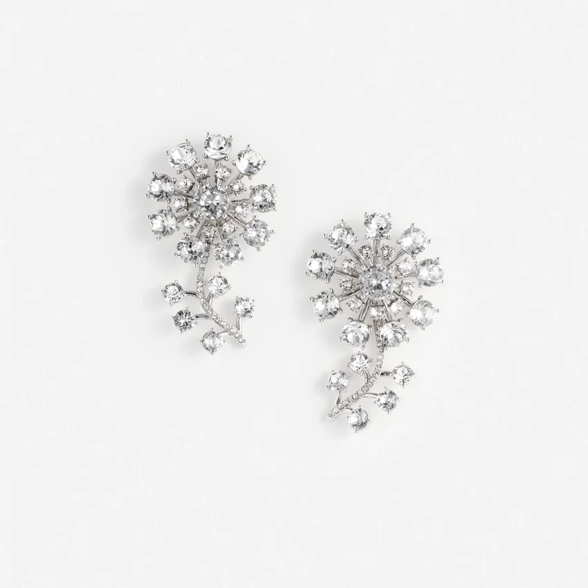 Silver Flower Crystal Earrings Silver Flower Crystal Earrings
