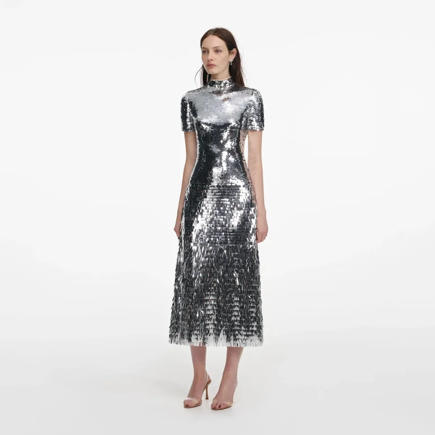 Silver Gradient Sequin Midi Dress Silver Gradient Sequin Midi Dress