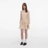 Tan Pleated Georgette Mini Dress
