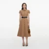 Tan Twill Belted Midi Dress