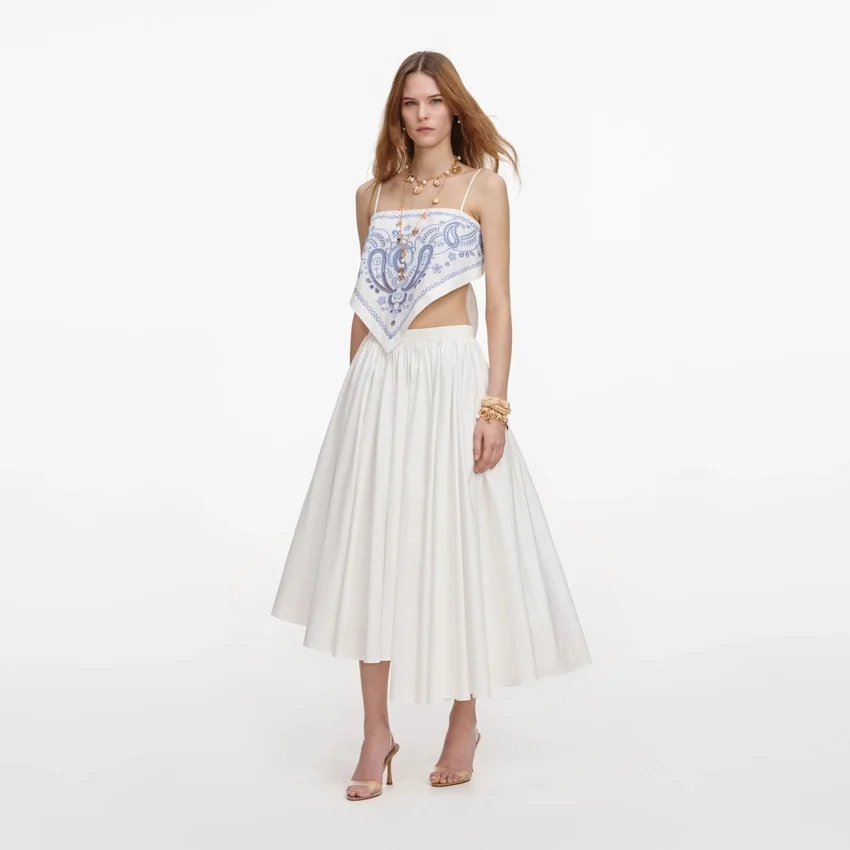 White And Blue Embroidered Linen Top White And Blue Embroidered Linen Top