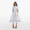 White And Blue Embroidered Midi Dress