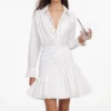 White Cotton Gathered Mini Dress