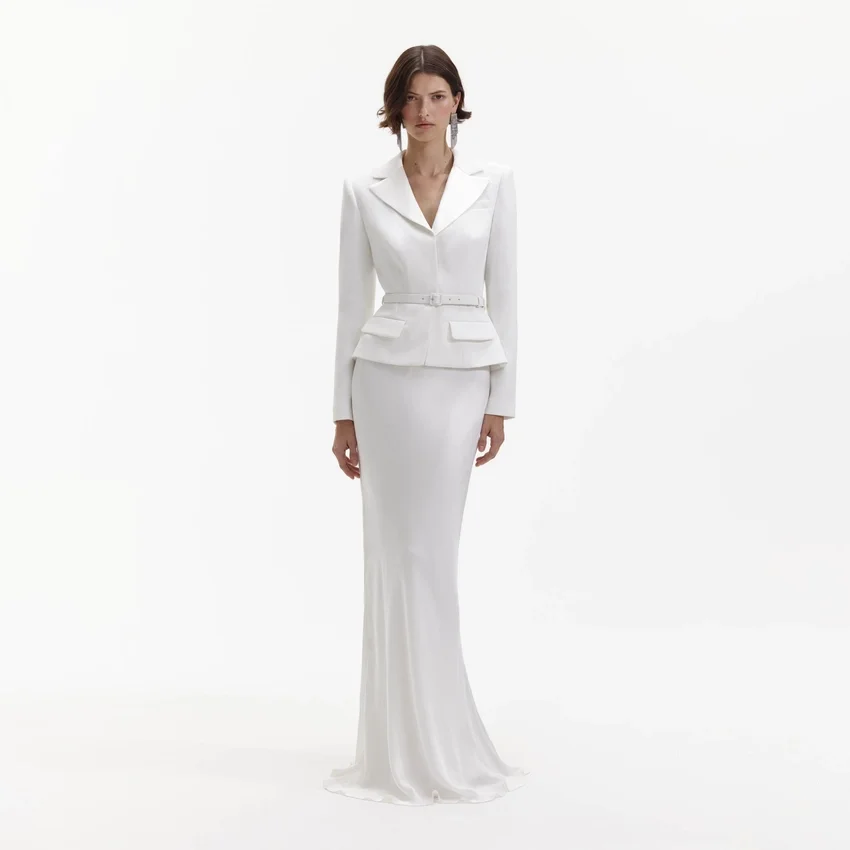 White Crepe Tailored Maxi Dress White Crepe Tailored Maxi Dress