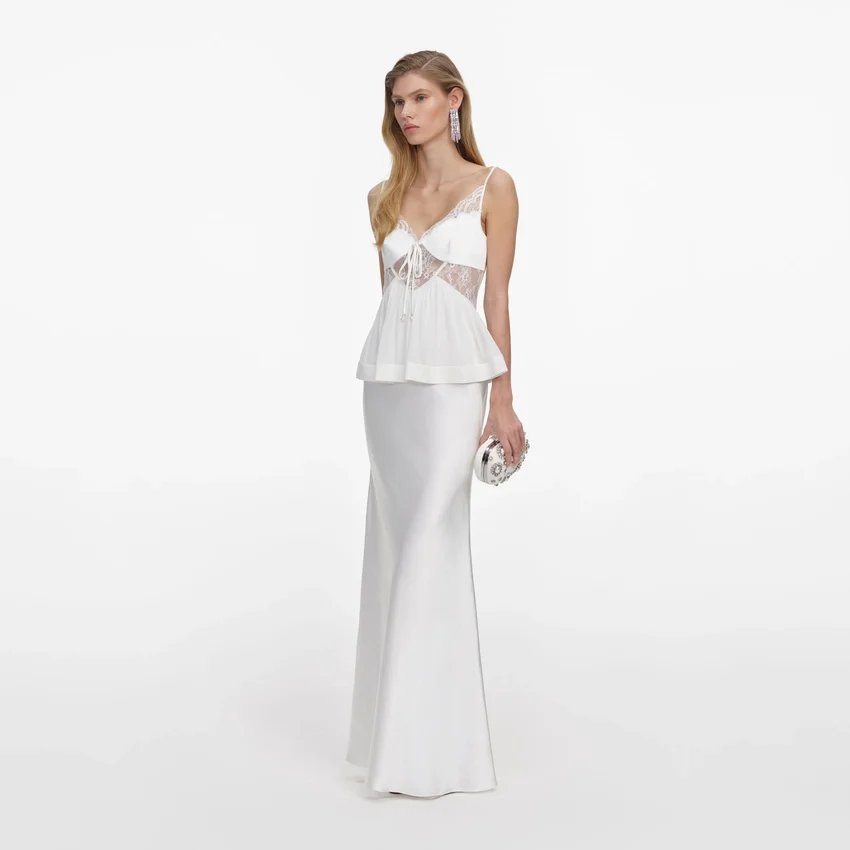 White Georgette Satin Maxi Dress White Georgette Satin Maxi Dress