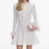 White Lace Collared Pointelle Knit Mini Dress