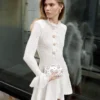 White Lace Collared Pointelle Knit Mini Dress