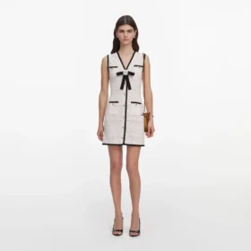 White Pointelle Knit Mini Dress