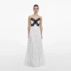 White Polka Dot Satin Lace Maxi Dress