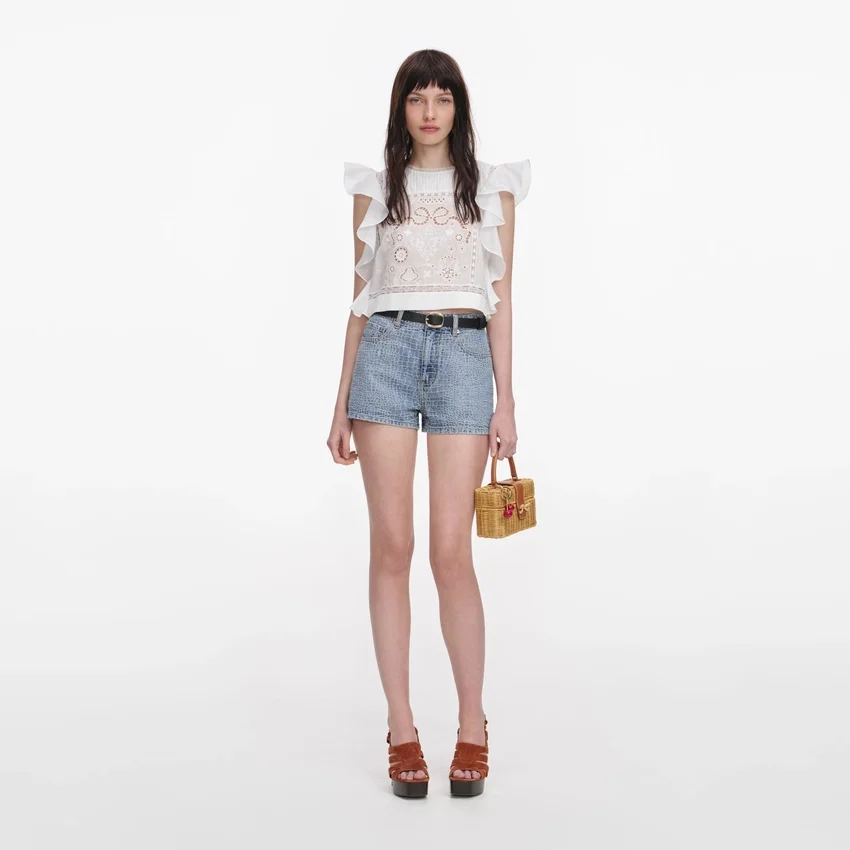White Ramie Lace Frill Top White Ramie Lace Frill Top
