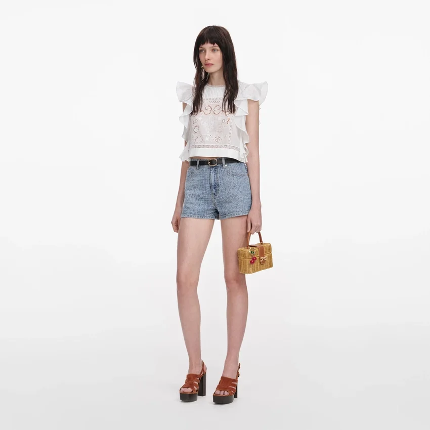 White Ramie Lace Frill Top White Ramie Lace Frill Top