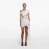 White Rhinestone Lace Tie Side Mini Dress
