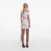 White Rhinestone Lace Tie Side Mini Dress