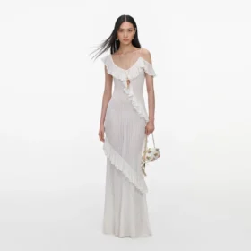 White Ruffle Knit Maxi Dress