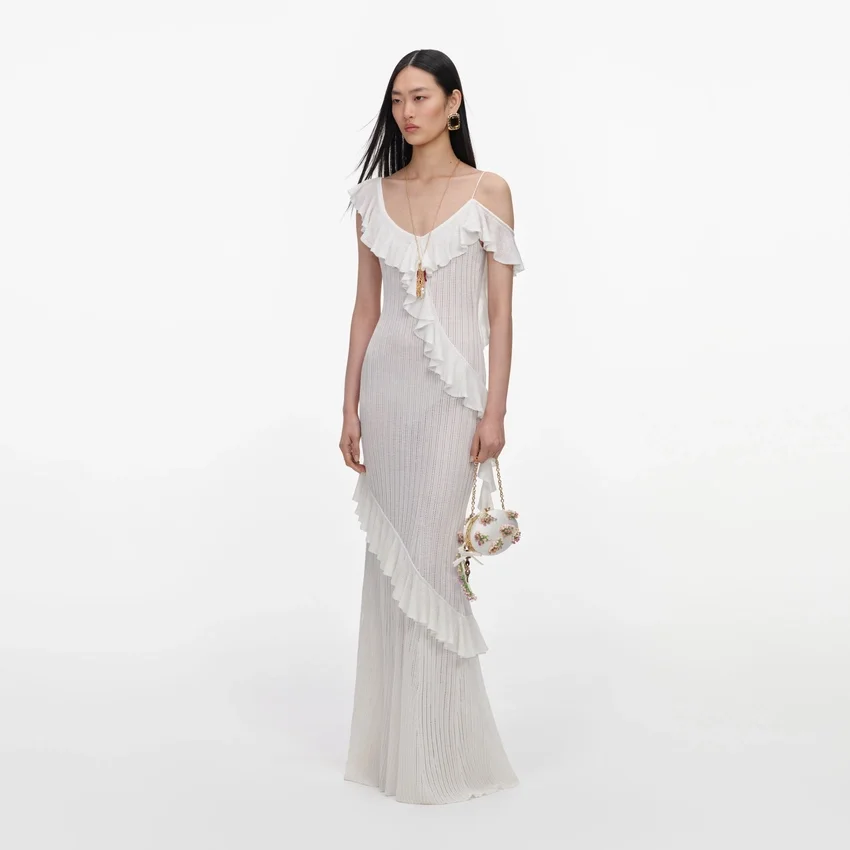 White Ruffle Knit Maxi Dress White Ruffle Knit Maxi Dress