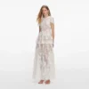 White Sequin Lace Tiered Maxi Dress White Sequin Lace Tiered Maxi Dress