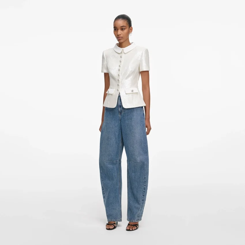 White Sequin Tailored Top White Sequin Tailored Top