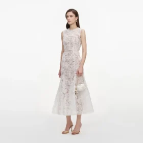White Tulle Lace Midi Dress