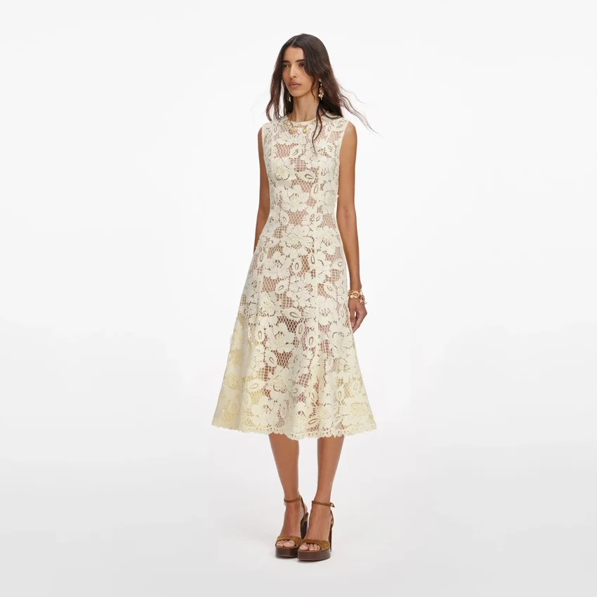 Yellow Crochet Lace Midi Dress Yellow Crochet Lace Midi Dress