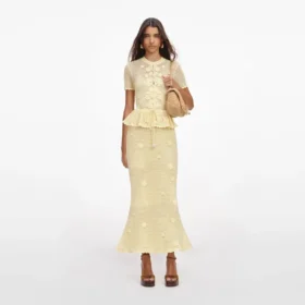 Yellow Floral Crochet Midi Dress