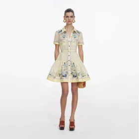 Yellow Floral Organza Mini Dress