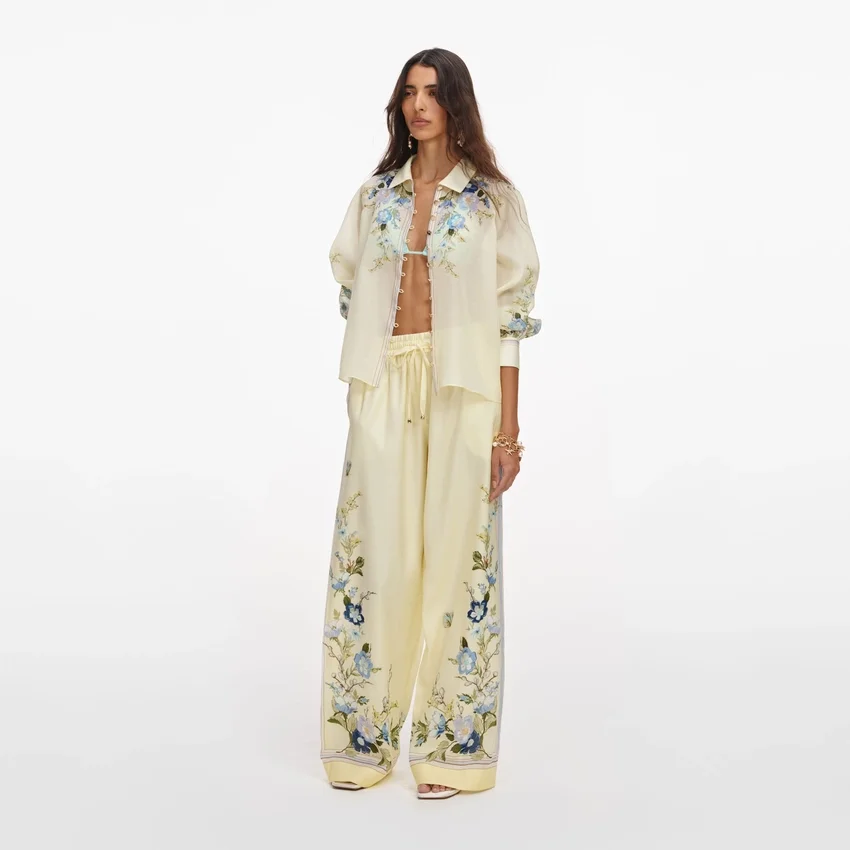 Yellow Floral Organza Trousers Yellow Floral Organza Trousers