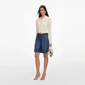 Yellow Flower Embroidered Knit Cardigan