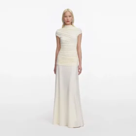 Yellow Jersey Draped Maxi Dress