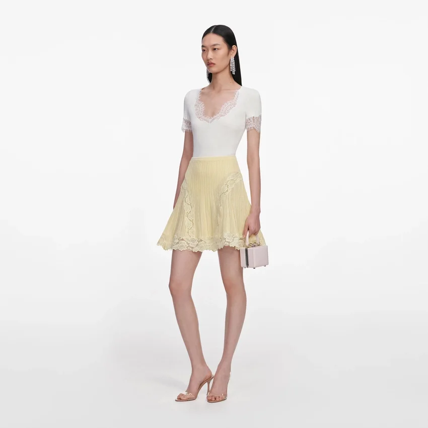 Yellow Pointelle Knit Mini Skirt Yellow Pointelle Knit Mini Skirt