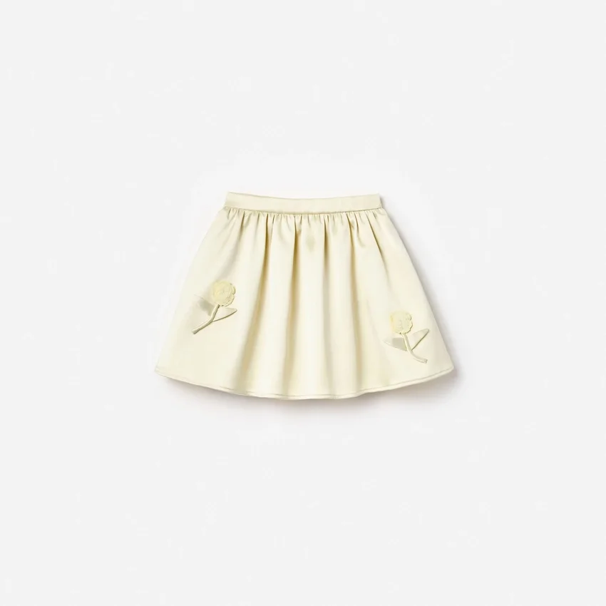 Yellow Satin Sequin Flower Skirt Yellow Satin Sequin Flower Skirt