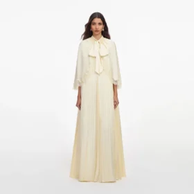 Yellow Tie Neck Cape Maxi Dress