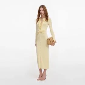 yellow viscose knit ruffle midi dress 2 280x280 - Yellow Viscose Knit Ruffle Midi Dress